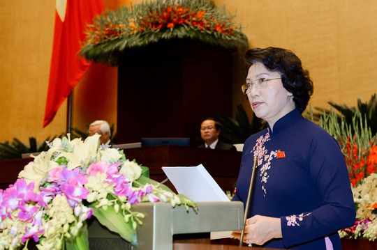 Chủ tịch Quốc hội Nguyễn Thị Kim Ngân phát biểu bế mạc kỳ họp 11 Quốc hội khóa XIIIẢnh: NGUYỄN NAM