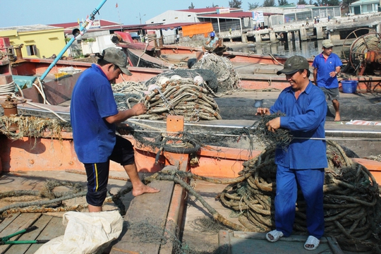 Bán được cá, ngư dân ở cảng Gianh tất bật chuẩn bị cho những chuyến ra khơi Ảnh: Hoàng Phúc