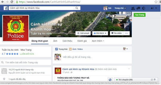 
Trang Facebook Cảnh sát Hình sự Khánh Hòa nhận được nhiều thông tin tố giác về mua bán ma túy

