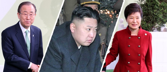 
Ông Ban Ki-moon, lãnh đạo Kim Jong-un và bà Park Geun-hye. Ảnh: Koreatimes
