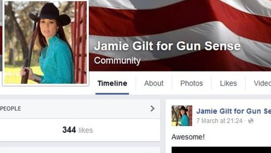 
Trang Facebook ủng hộ súng của cô Jamie Gilt. Ảnh: BBC
