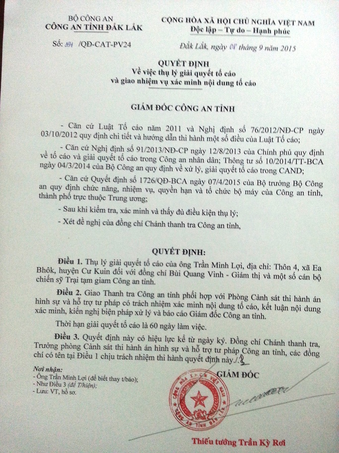 Công an tỉnh Đắk Lắk làm rõ vụ giám thị trại giam bị tố vòi tiền - Báo ...