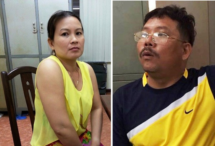 Hai nghi can Lê Thị Cẩm Vân và Trần Văn Thới tại cơ quan công an  Ảnh: C.T.V