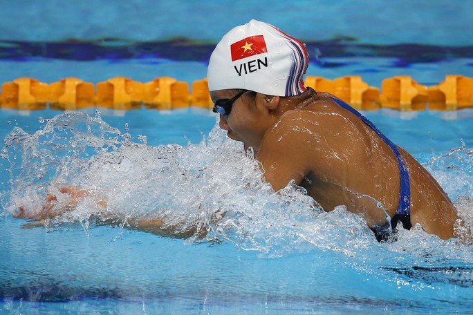 Ánh Viên trên đường bơi cự ly 200 m ếch tại Giải Vô địch quốc gia 2015 ở Đà NẵngẢnh: Thanh Dũng