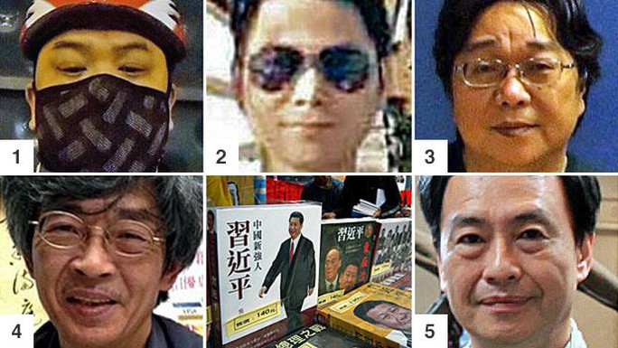 Theo số thứ tự từ 1-5: Các ông Lui Bo, Cheung Jiping, Gui Minhai, Lam Wingkei và Lee Bo được cho là bị bắt cóc vì cuốn sách viết về ông Tập Cận Bình (hàng dưới, ở giữa). Ảnh: BBC