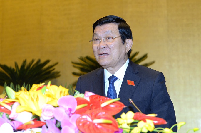 
Chủ tịch nước Trường Tấn Sang báo cáo tại QH sáng 22-3-ảnh: Nguyễn Nam.
