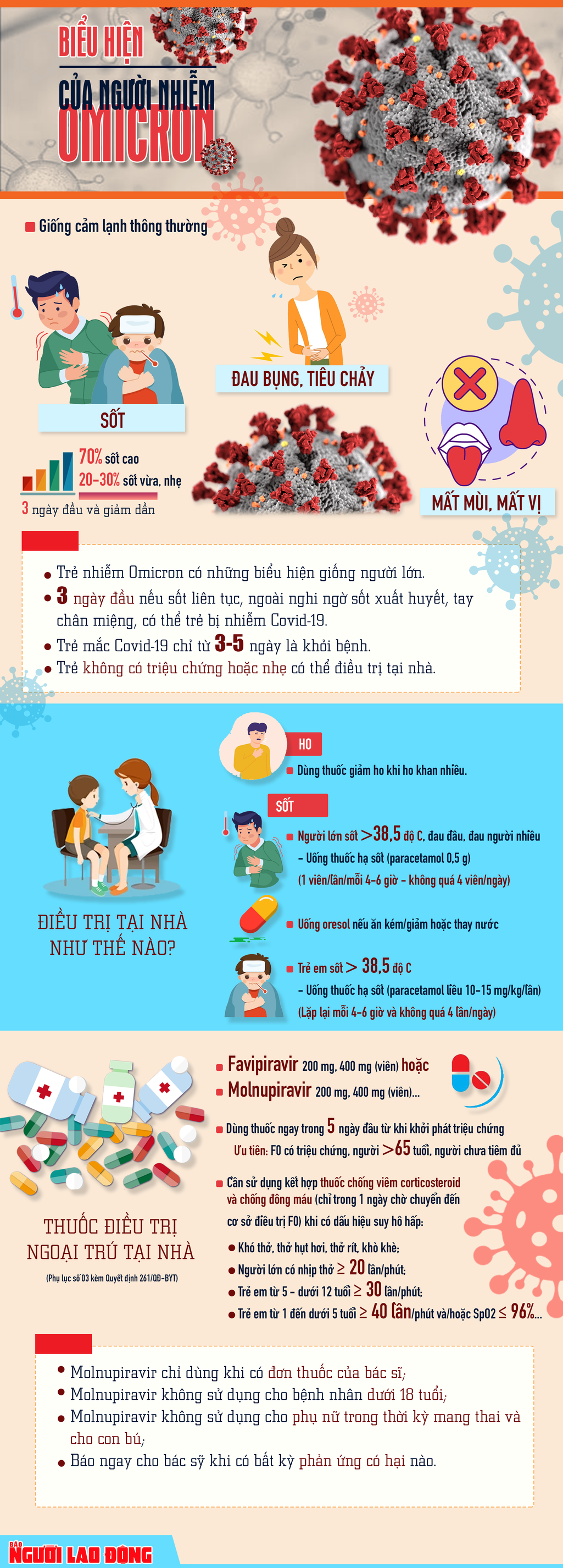 [Infographic] Biểu hiện nhiễm Omicron và cách sử dụng thuốc Molnupiravir - Ảnh 1.