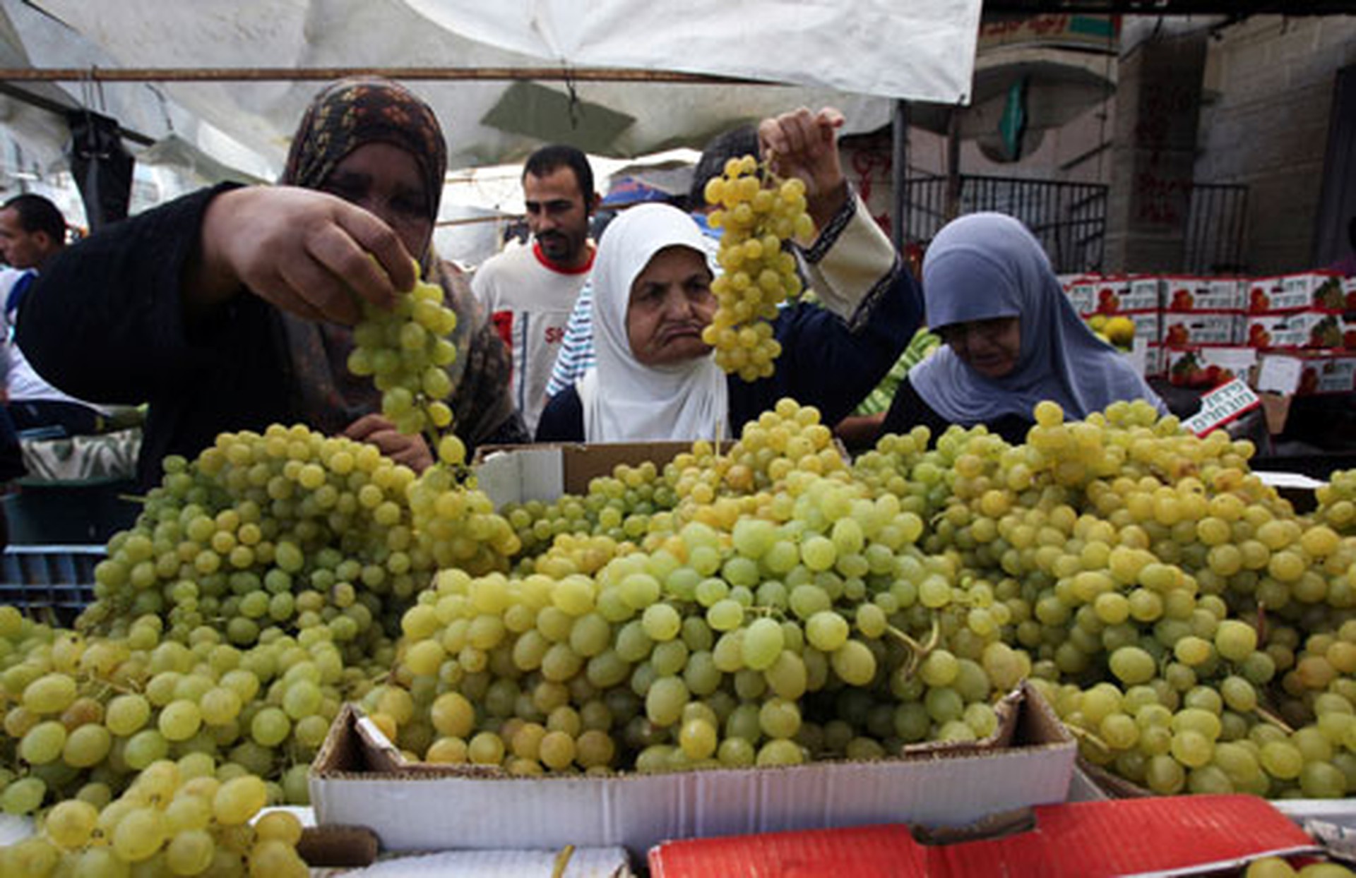 Người d&acirc;n Palestine tranh thủ thời gian ngừng bắn &iacute;t ỏi để đổ tới c&aacute;c khu chợ mua thực phẩm t&iacute;ch trữ Ảnh: REUTERS