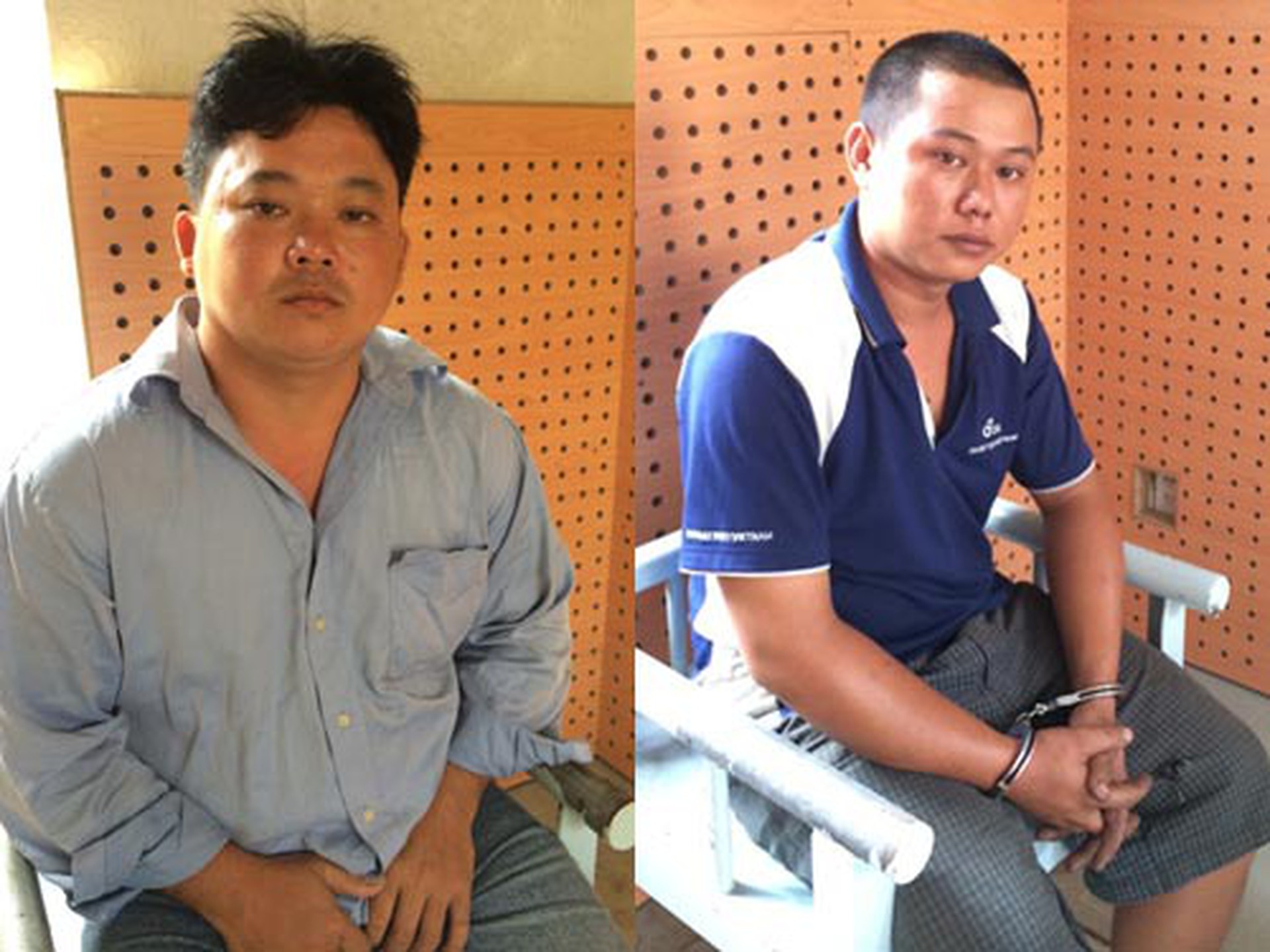 L&acirc;m Th&aacute;i An (b&ecirc;n tr&aacute;i) v&agrave; Nguyễn Th&agrave;nh Đạt tại cơ quan c&ocirc;ng an