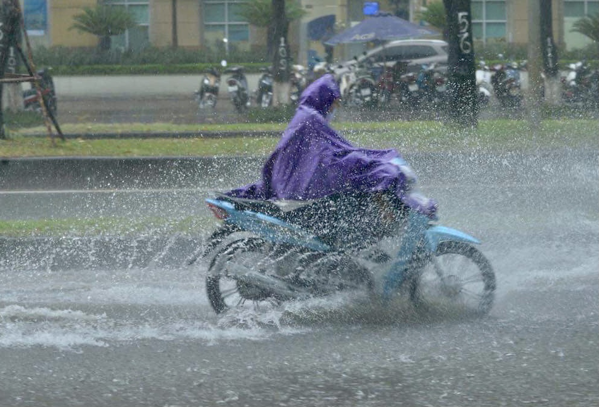 Đầu giờ chiều 7-6, bầu trời H&agrave; Nội bỗng x&aacute;m xịt k&egrave;m mưa lớn - Ảnh 7.