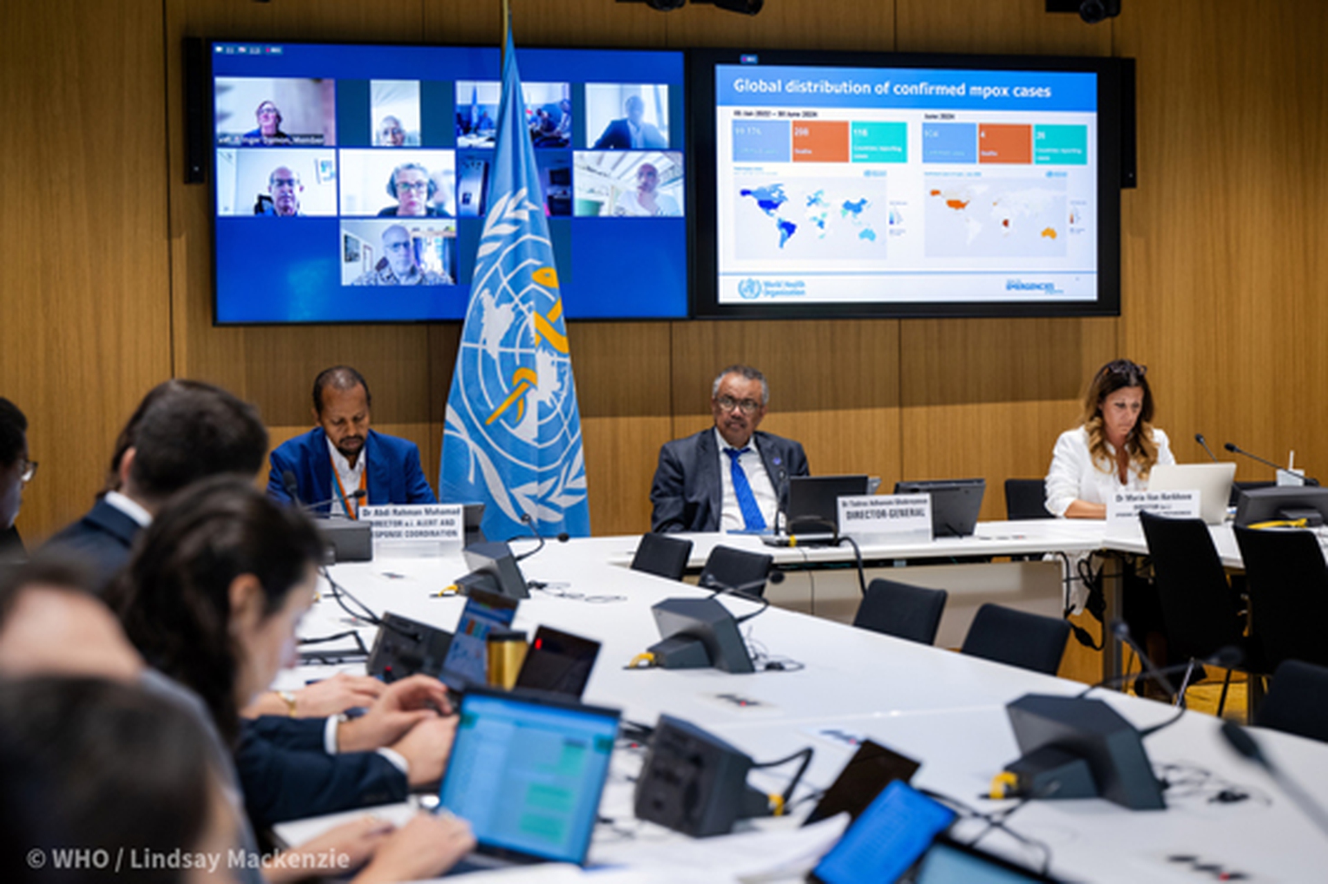 Cuộc họp b&aacute;o về đậu m&ugrave;a khỉ tại trụ sở Tổ chức Y tế thế giới (WHO) ở TP Geneva - Thụy Sĩ h&ocirc;m 14-8  Ảnh: WHO