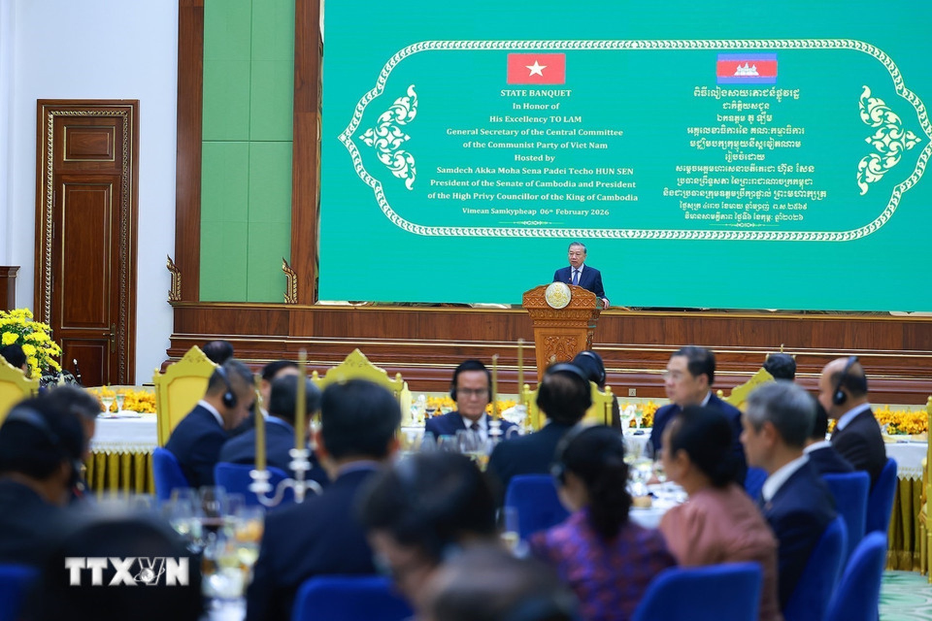 Quốc yến ch&agrave;o mừng Tổng B&iacute; thư T&ocirc; L&acirc;m v&agrave; đo&agrave;n đại biểu cấp cao Việt Nam thăm Campuchia - Ảnh 9.
