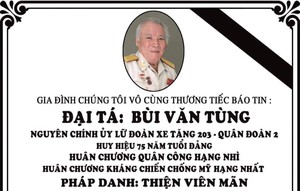 Đại tá Bùi Văn Tùng, nguyên Chính ủy Lữ đoàn xe tăng 203 - Quân đoàn 2 qua đời ở tuổi 94