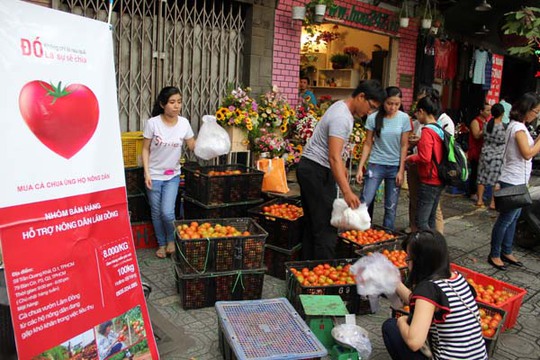 Quần bán cà chua của CLB Con Dượng trên đường Trần Quang Khải (quận 1) được nhiều người ủng hộ