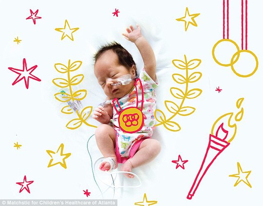 Athletic: Baby Carolina was drawn as an Olympian, since she is always so active in her crib