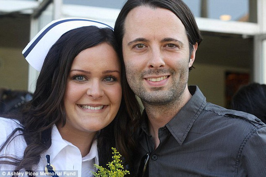 Chris (right) lost his wife Ashley (left) just days earlier after an emergency C-section while giving birth to Lennon at just 24 weeks in Loma Linda, California. She was 30