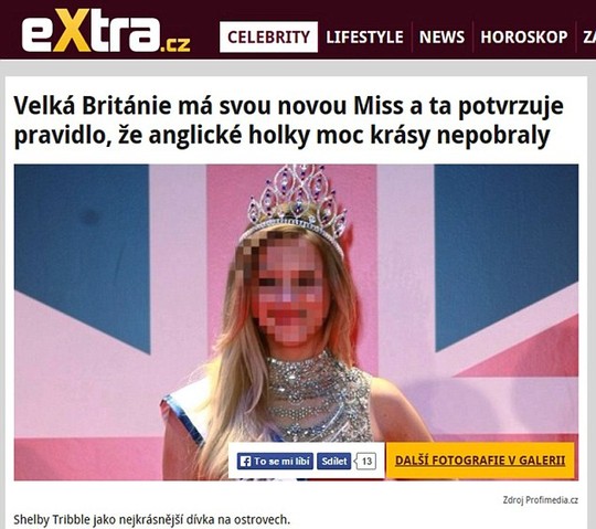 Extra.cz xóa nhòe khuôn mặt của Shelby Tribble. Ảnh: Daily Mail