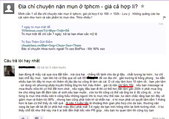 Một cơ sở có dịch vụ nặn mụn được quảng cáo với giá chỉ 70.000 đồng/lần