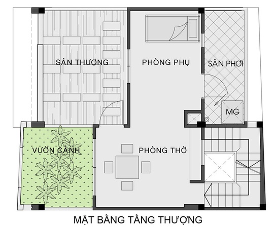 Không gian thoáng đãng trong nhà mặt phố 54 m2 ở Sài Gòn