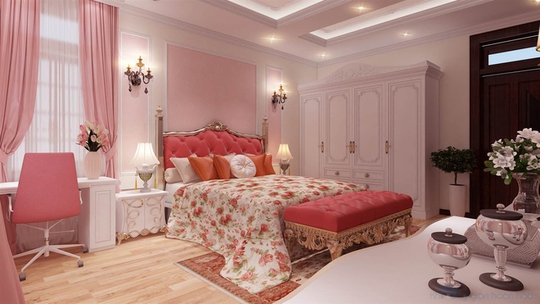 Không gian phòng ngủ kiểu cổ điển phù hợp với sở thích của nữ gia chủ cùng hệ chiếu sáng tinh tế mang lại cảm giác thoải mái.