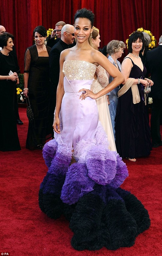 Zoe Saldana brought some creepy crawly caterpillar friends along to the 82nd Academy Awards in 2010Read more: http://www.dailymail.co.uk/femail/article-2570154/FROCK-HORRORS-The-worst-Oscar-dresses-time.html#ixzz2ugtqHX8R Follow us: @MailOnline on Twitter | DailyMail on Facebook