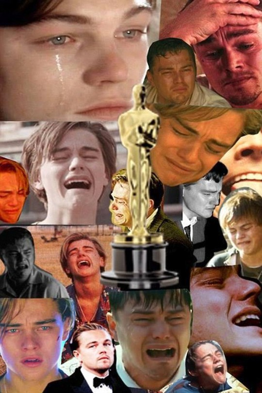 Bức ảnh tập hợp các cảnh Leo đau khổ trong phim anh từng đóng và khoảnh khắc buồn khi không chiến thắng Oscar 2014