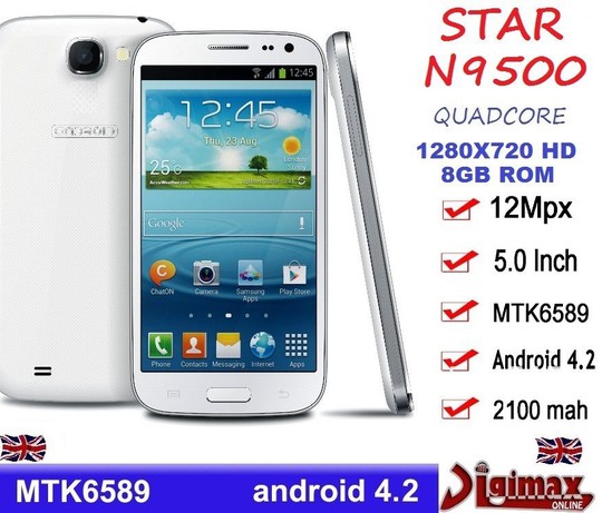 Smartphone Star N9500 xuất xứ tại Trung Quốc bị phát hiện cài sẵn phần mềm gián điệp. Ảnh: ebay (Anh).