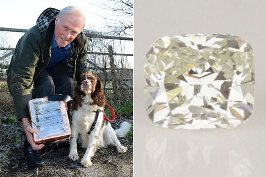 Ông Allan Bell cùng chú chó Rosie đã tìm thấy viên kim cương mất tích. Ảnh: Mirror