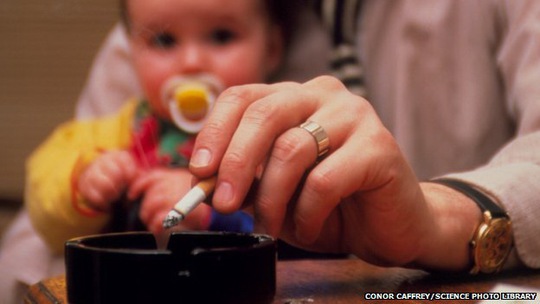 Trẻ em có cha mẹ hút thuốc lá dễ có nguy cơ bệnh tim và đột quỵ khi trưởng thành - Ảnh: BBC