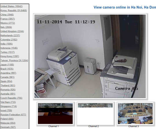 Một kênh trong hệ thống camera giám sát của một doanh nghiệp tại Hà Nội công bố trên Insecam.com