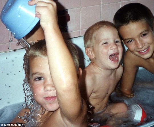 Way back machine: The boys took take after take to mimic their boyish poses from decades ago