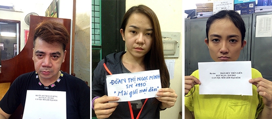 3 “má mì” bị khởi tố (từ trái qua): Huỳnh Xuân Hùng, Đoàn Thị Ngọc Minh và Trần Đức Thùy Liên