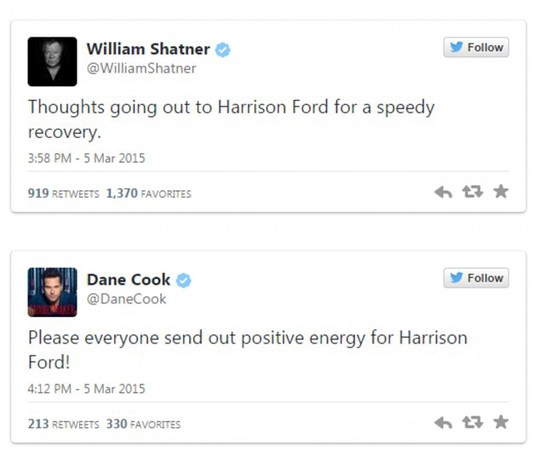 Nhiều người cầu chúc cho Harrison Ford mau khỏe