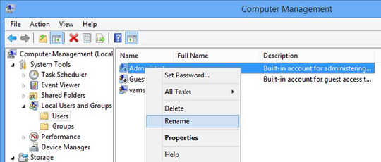 Đổi tên tài khoản Administrator trong Windows