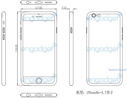 Tài liệu được Engadget Nhật Bản cung cấp cho thấy iPhone 6S sẽ không còn các viền nhựa gây xấu phía mặt lưng sau.