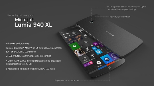 Hình ảnh và cấu hình mơ ước được dựng lại của chiếc Lumia 940 XL cao cấp.