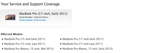 Danh sách các dòng Macbook Pro bị ảnh hưởng.