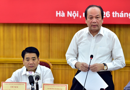 Chủ nhiệm Văn phòng Chính phủ Mai Tiến Dũng làm việc với lãnh đạo TP Hà Nội Ảnh: Nhật Bắc