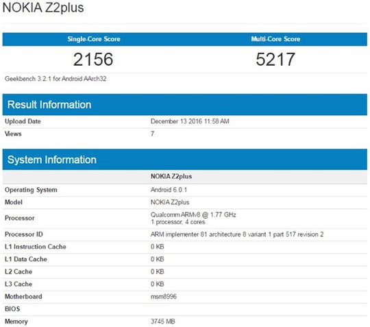 
Thông số đánh giá hiệu năng mới nhất của chiếc Nokia Z2plus
