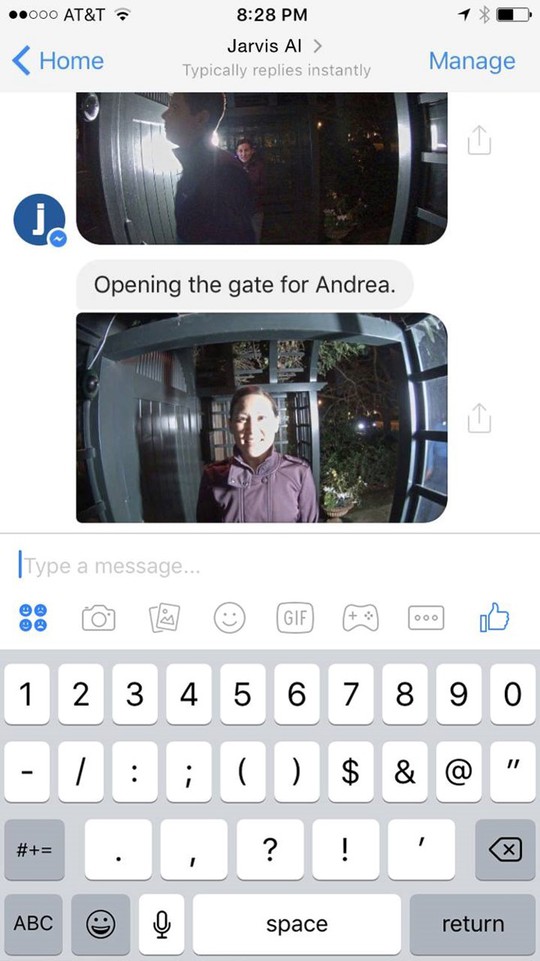 Zuckerberg dùng tin nhắn ra lệnh cho Jarvis mở cửa nhà cho người quen.