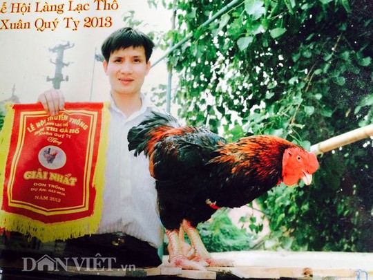 Anh Nguyễn Văn Trường và chú gà đạt giải Nhất đơn trống Hội thi năm 2013 (Ảnh NVCC).
