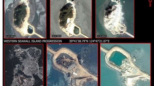 Ảnh vệ tinh chụp các đảo nhân tạo của Triều Tiên. Ảnh: TNS