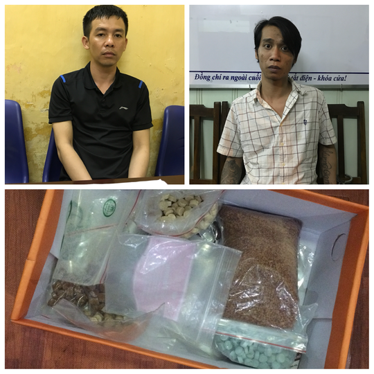 
Hai đối tượng Nguyễn Văn Nam và Đoàn Trung Thành cùng tang vật
