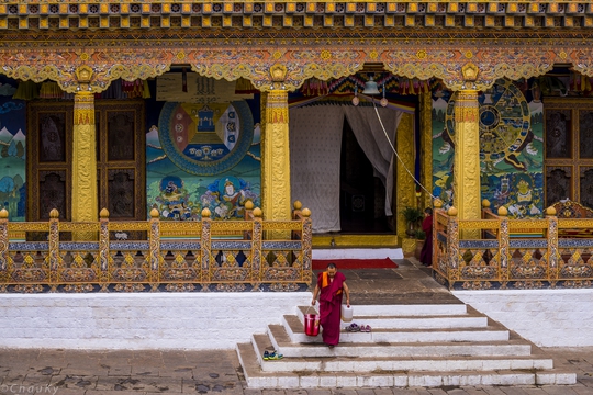 
Sư làm việc sửa chữa ở Punakha Dzong
