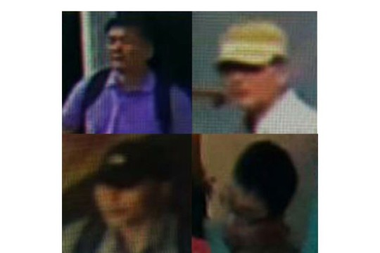 
4 nghi phạm nam của vụ án từ hình ảnh giám sát CCTV. Nghi phạm bị bắt giữ đêm 17-2 nằm trong số 4 người này. Ảnh: Sin Chew Daily
