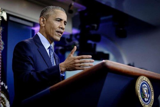Tổng thống Obama phát biểu trong cuộc họp báo cuối cùng tại Nhà Trắng. Ảnh: Bloomberg