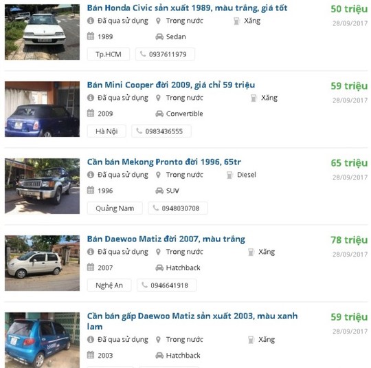 Ô tô cũ giá 50 triệu rẻ ngang xe máy có nên mua