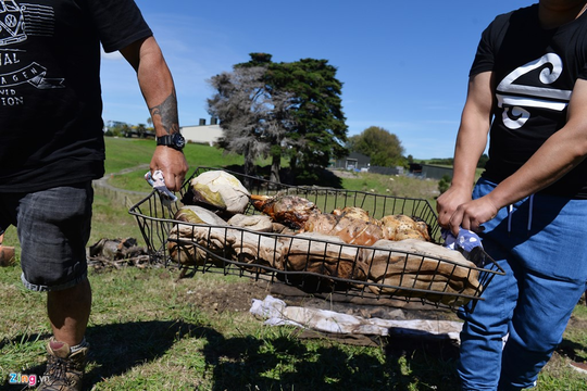 Nướng thịt bằng cách chôn xuống đất ở New Zealand