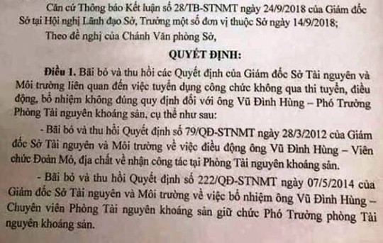 Nhiều cán bộ Sở TN-MT tỉnh Thanh Hóa bị hủy quyết định sau rà soát - Ảnh 1. Nhiều cán bộ Sở TN-MT tỉnh Thanh Hóa bị hủy quyết định sau rà soát - Ảnh 1.