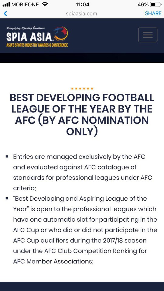 Thực chất về giải thưởng của V-League vừa được AFC trao tặng - Ảnh 1.